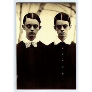 Spooky Halloween Photo Postcard 4x6 Gothic Twins Vintage Style